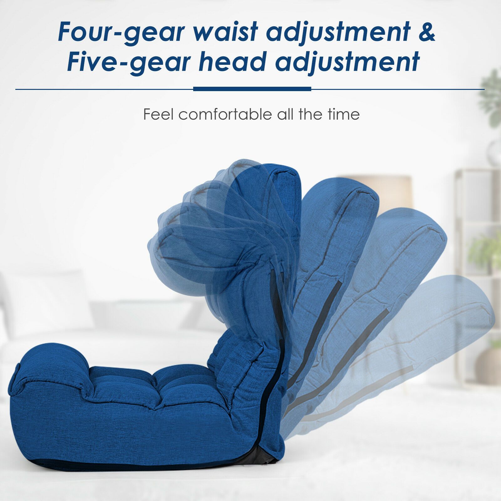 Folding Lazy Floor Chair with 5-Position Adjustable Head and Side Pocket